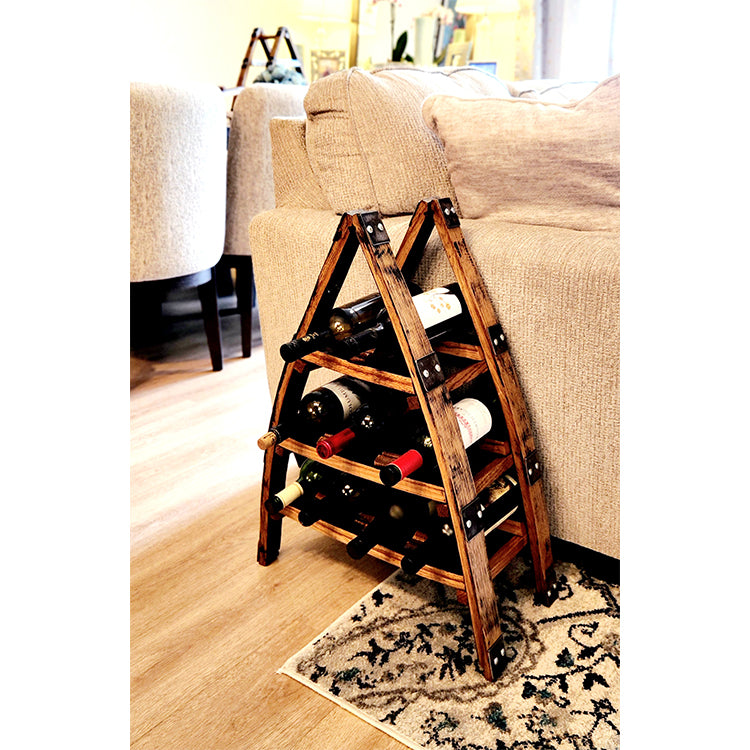 9 Bottle A-Frame Barrel Stave Wine Rack