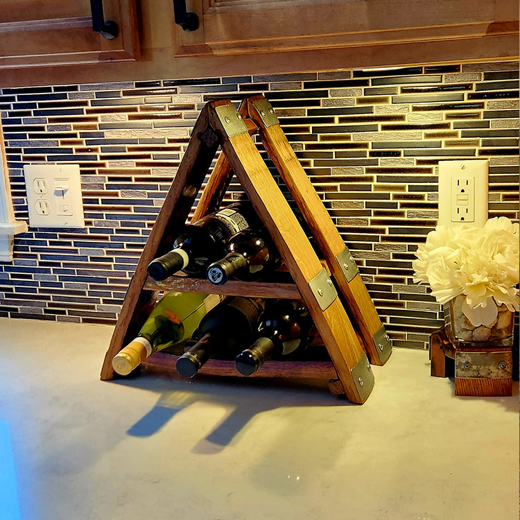 5 Bottle A-Frame Stave Countertop Wine Rack - The Barrel Lady