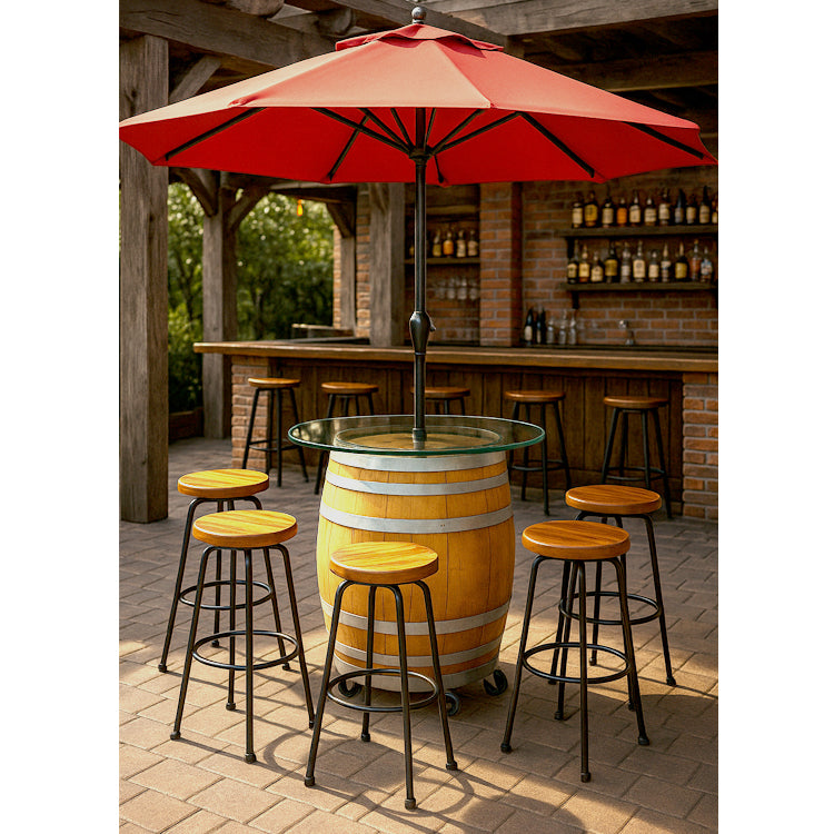 alcohol patio umbrella Wine Barrel Umbrella Bistro Table