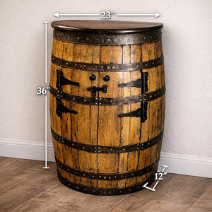 Half Whiskey Barrel Cabinet with Shelves & Lighting | Rustic Space-Saving Storage