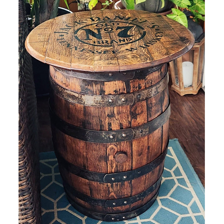 Whiskey Barrel Storage Side/End Table (15gal) with Barrel Head Attachment
