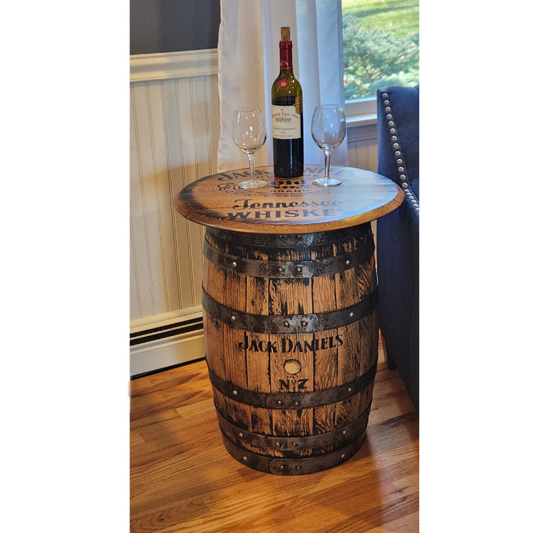 Whiskey Barrel Storage Side/End Table (15gal) with Barrel Head Attachment