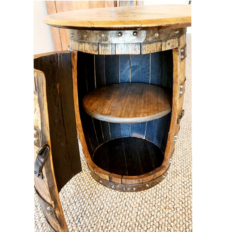 Whiskey Barrel Storage Side/End Table (15gal) with Barrel Head Attachment