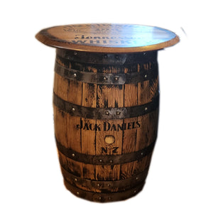 Whiskey Barrel Storage Side/End Table (15gal) with Barrel Head Attachment