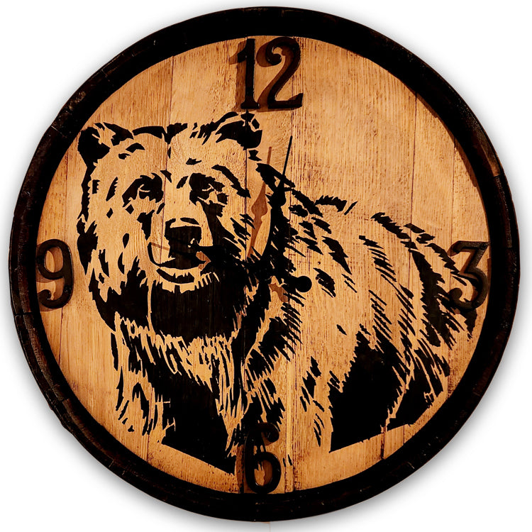 Barrel Head & Hoop with Detailed Bear Etching