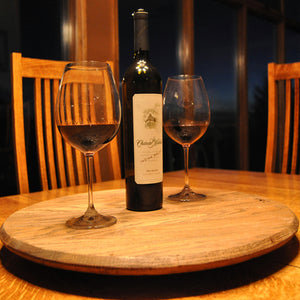 hand-crafted Lazy Susan charcuterie board is made from genuine reclaimed whiskey barrel heads.  Available in 3 sizes