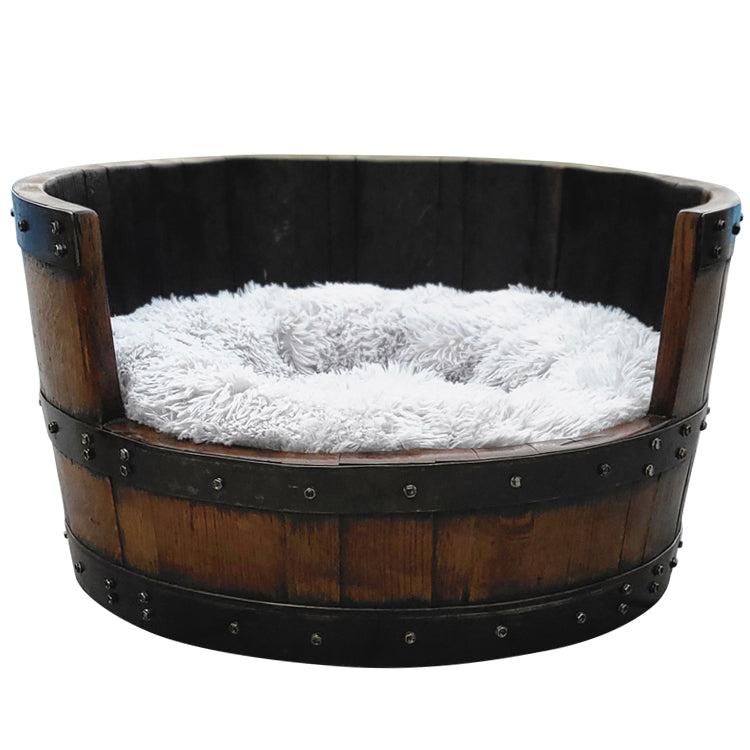 Whiskey Barrel Pet Bed with Calming Cushion