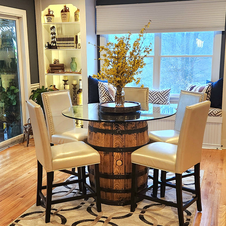 Wine barrel table with storage sales